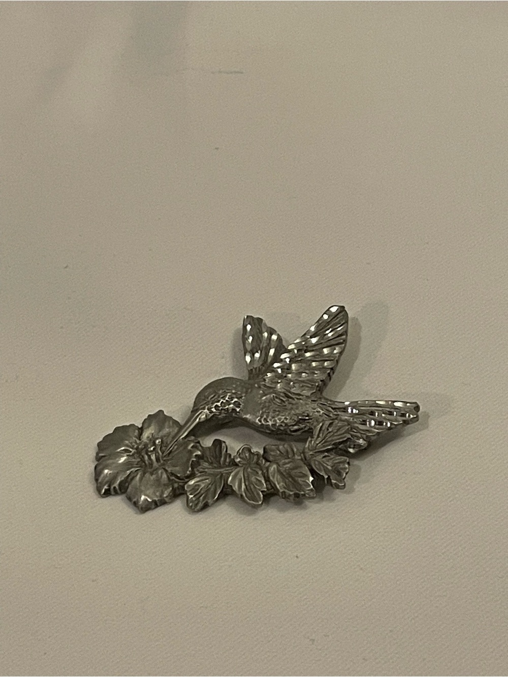 Vintage Spoontiques Signed Pewter Hummingbird Flower Brooch Pin 4132 USA
